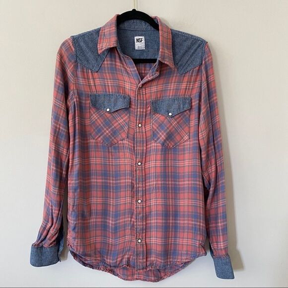 NSF Tops - NSF Plaid Two Tone Pearl Button Down Shirt